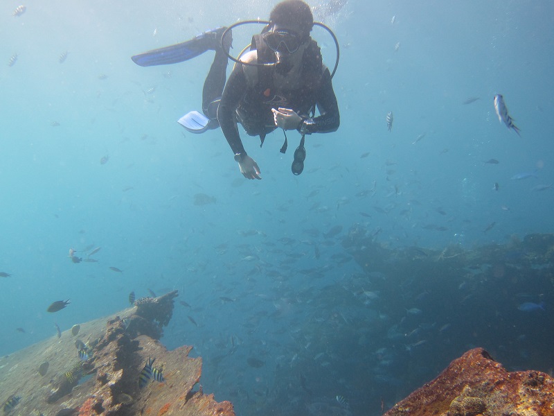 exiting a hole in the wreck